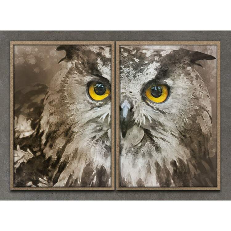 Kit 2 Quadros Decorativos Pintura Coruja