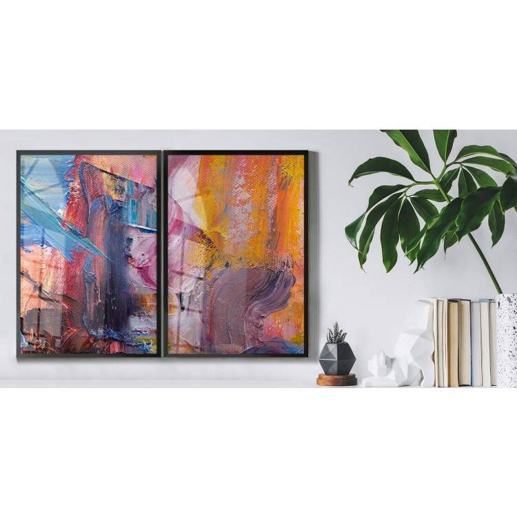 Kit 2 Quadros Decorativos Abstratos Ink Tint Colorido