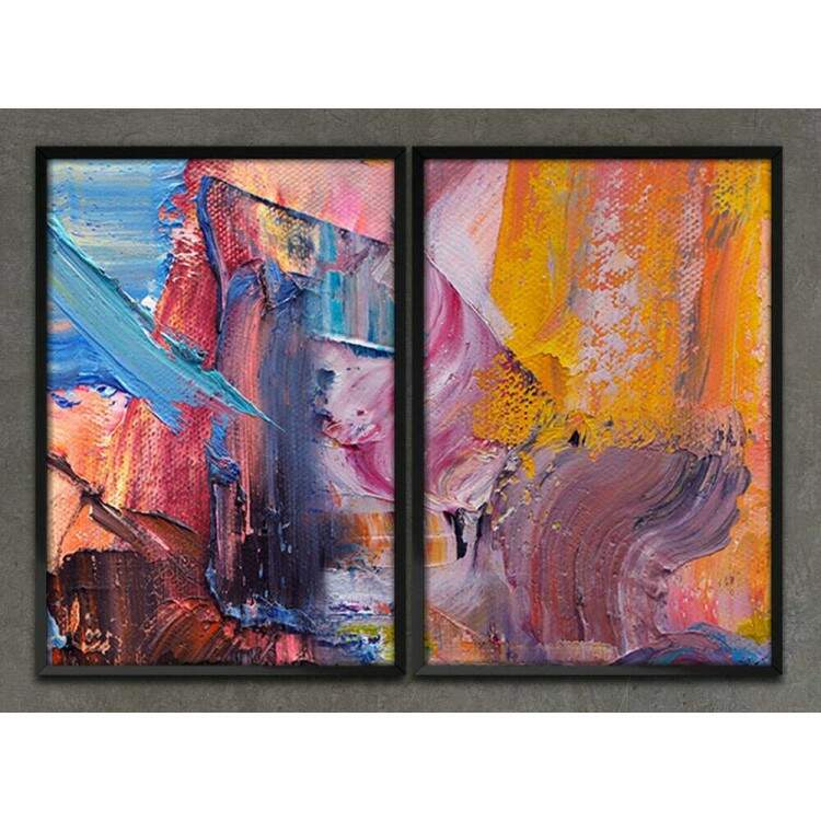 Kit 2 Quadros Decorativos Abstratos Ink Tint Colorido