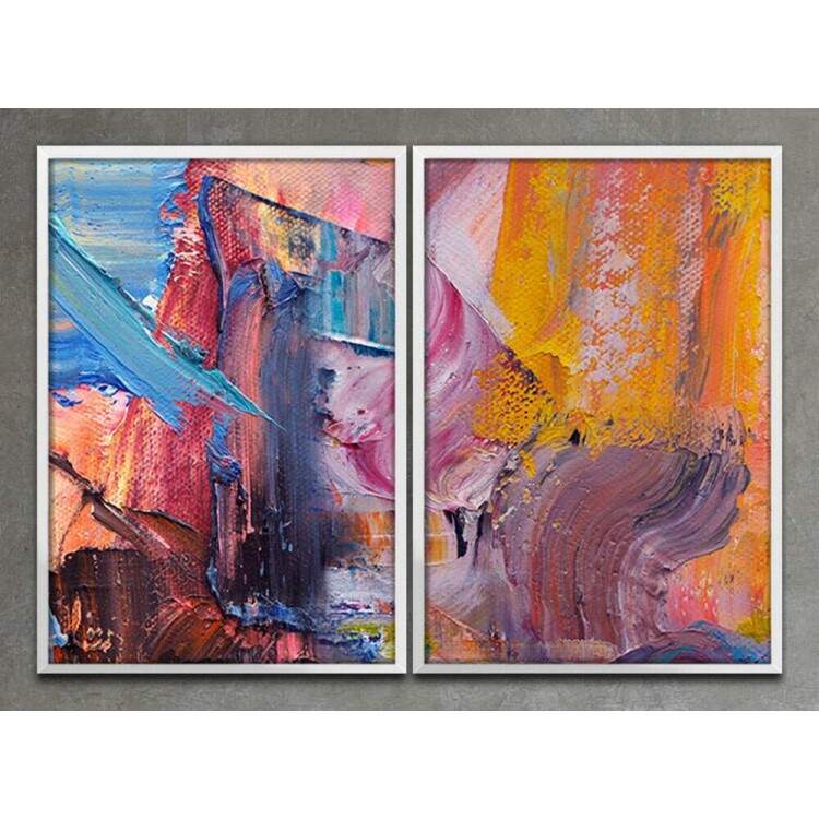Kit 2 Quadros Decorativos Abstratos Ink Tint Colorido