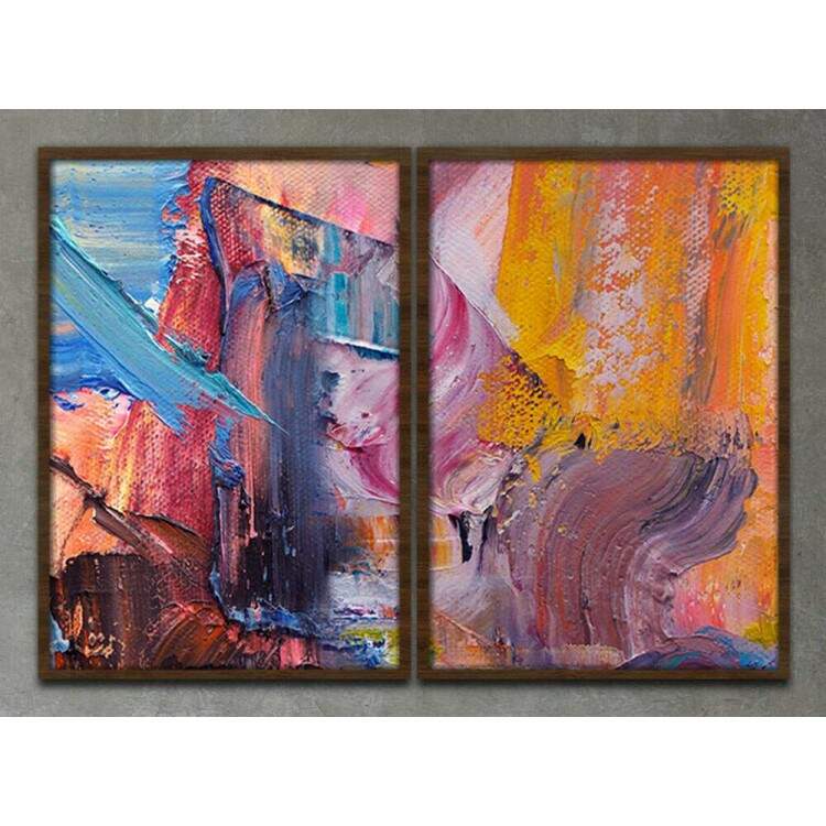 Kit 2 Quadros Decorativos Abstratos Ink Tint Colorido