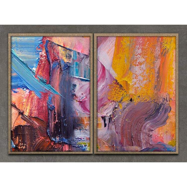Kit 2 Quadros Decorativos Abstratos Ink Tint Colorido