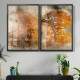 Kit 2 Quadros Decorativos Abstratos Pintura Paisagem com �rvores