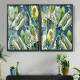 Kit 2 Quadros Decorativos Abstratos Pintura Folhas Tropical