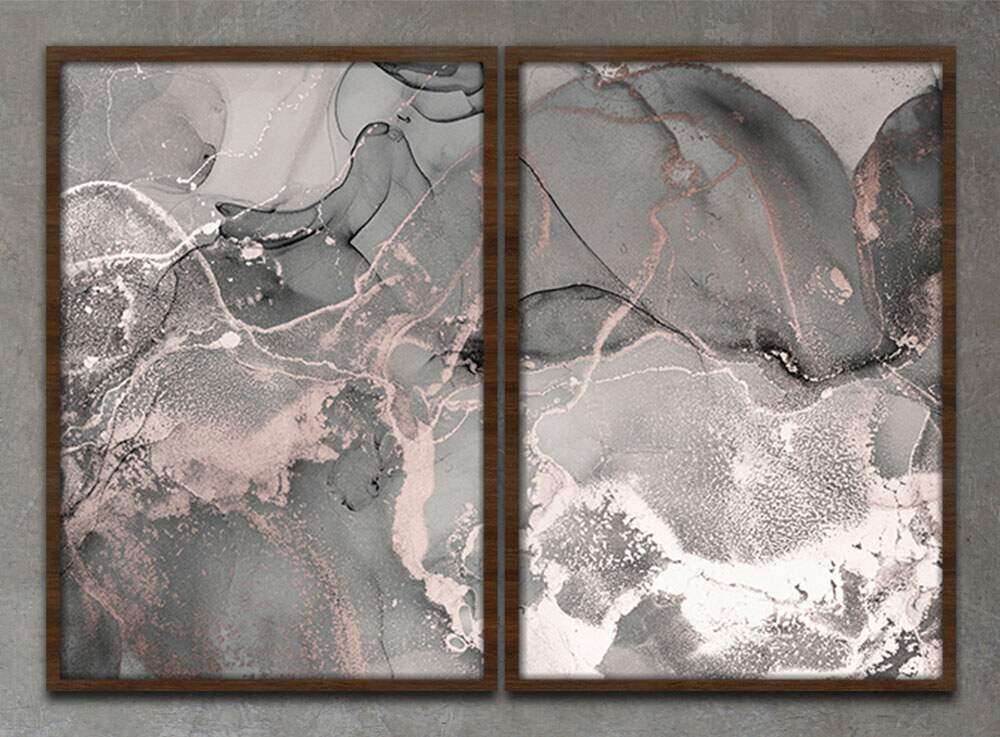 Kit 2 Quadros Decorativos Abstratos Pintura M�rmore Cinza