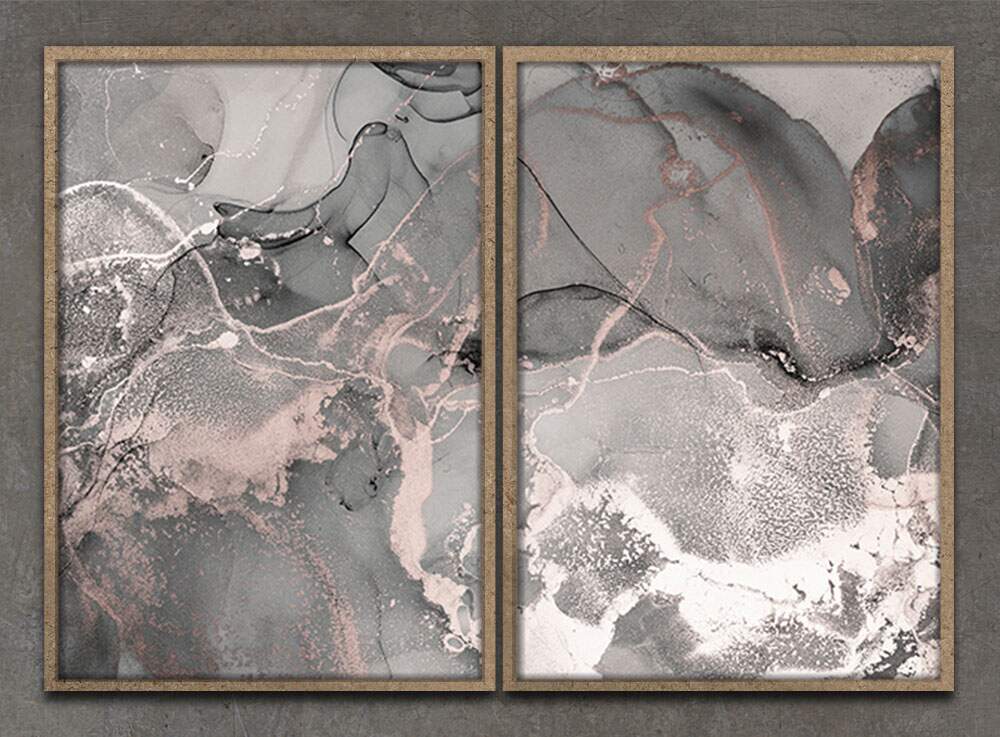 Kit 2 Quadros Decorativos Abstratos Pintura M�rmore Cinza