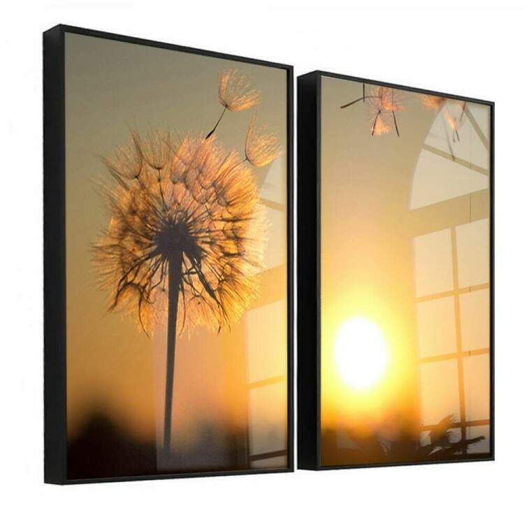 Kit 2 Quadros Decorativos Dente de Leo e Por do Sol