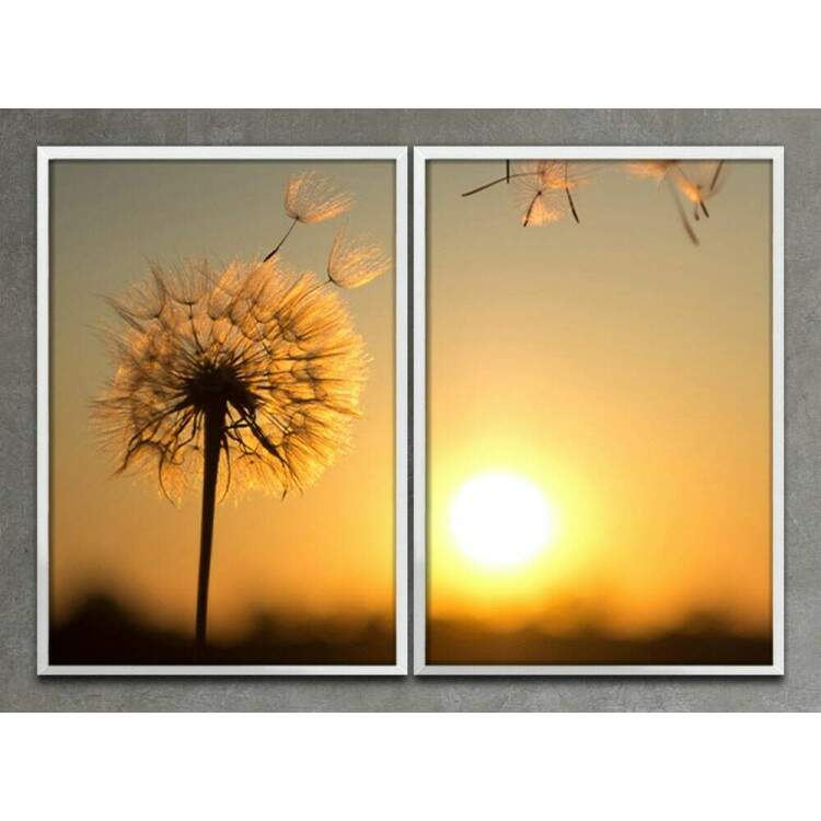Kit 2 Quadros Decorativos Dente de Leo e Por do Sol