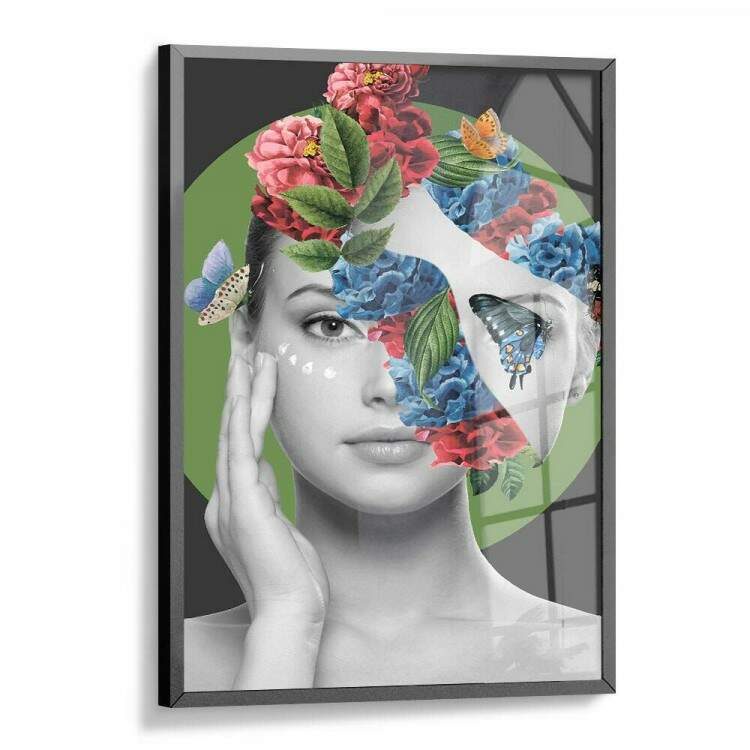 Quadro Decorativo Abstrato Mulher Face com Borboletas