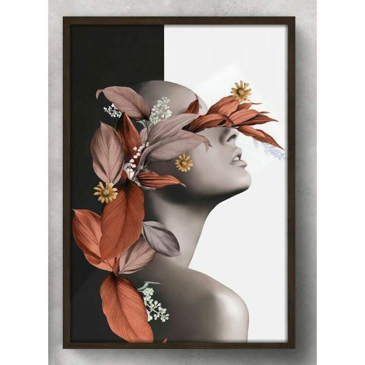 Quadro Decorativo Abstrato Mulher com Folhas