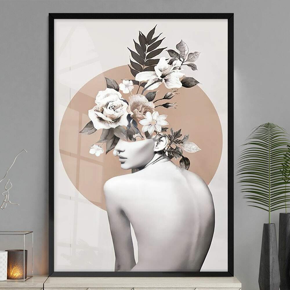 Quadro Decorativo Abstrato Mulher com Flores de Costa