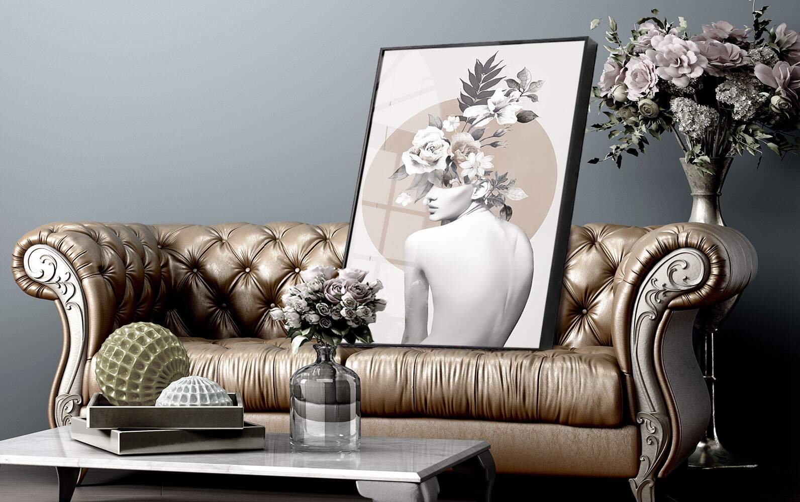 Quadro Decorativo Abstrato Mulher com Flores de Costa