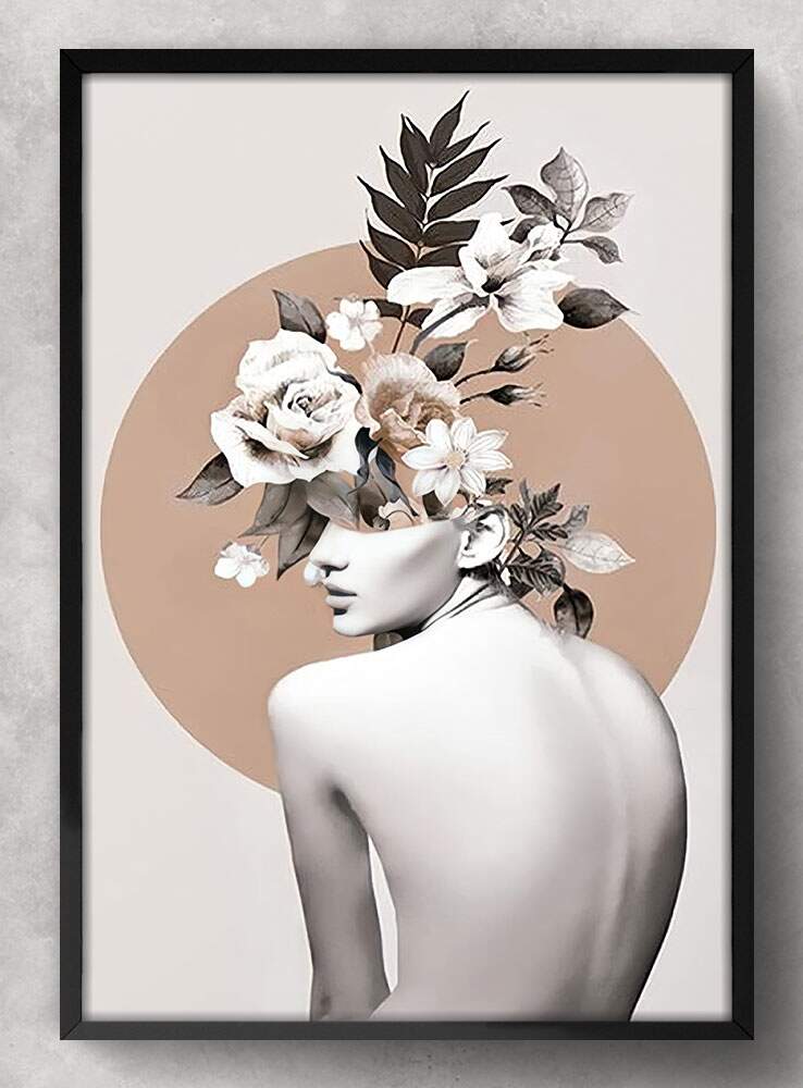 Quadro Decorativo Abstrato Mulher com Flores de Costa