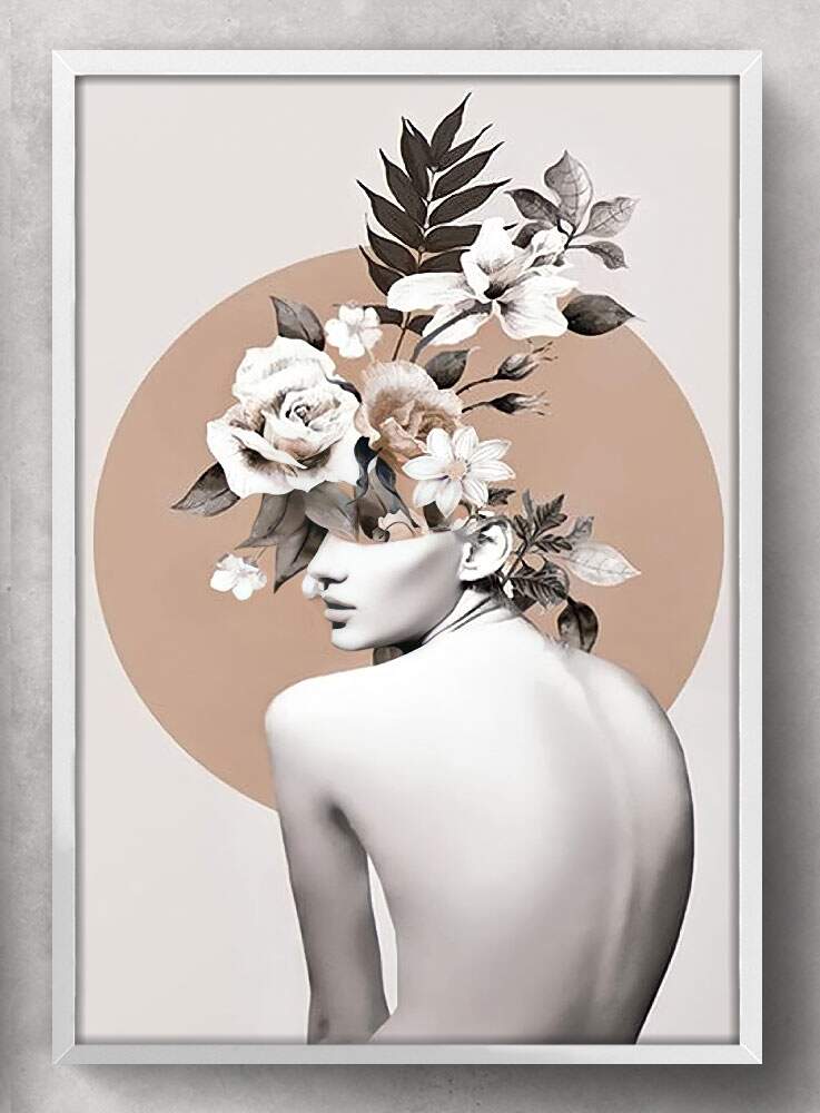 Quadro Decorativo Abstrato Mulher com Flores de Costa