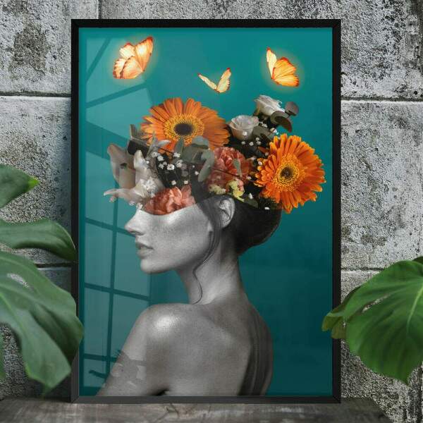 Quadro Decorativo Abstrato Mulher com Girassis