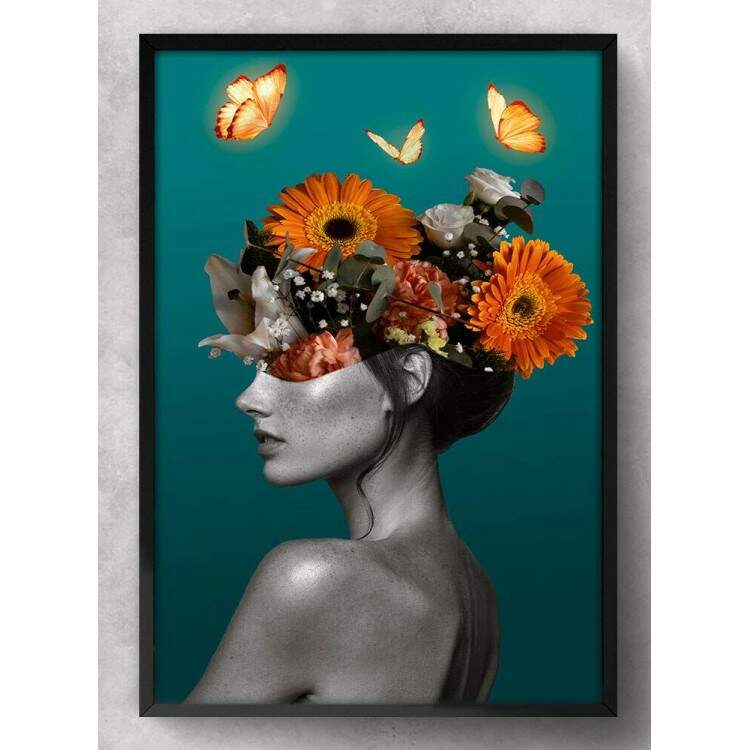 Quadro Decorativo Abstrato Mulher com Girassis