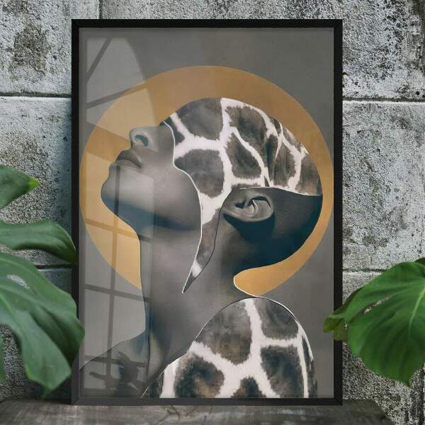 Quadro Decorativo Abstrato Mulher Negra Pele de Ona