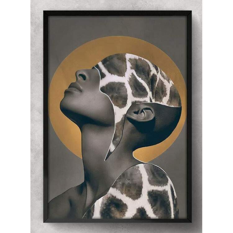 Quadro Decorativo Abstrato Mulher Negra Pele de Ona