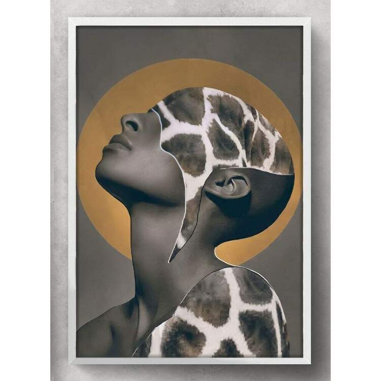 Quadro Decorativo Abstrato Mulher Negra Pele de Ona