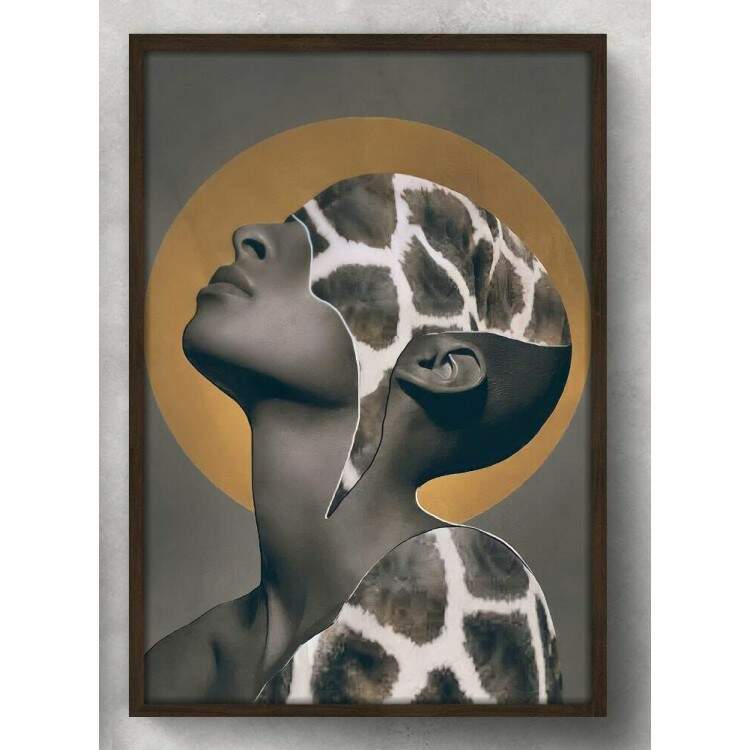 Quadro Decorativo Abstrato Mulher Negra Pele de Ona