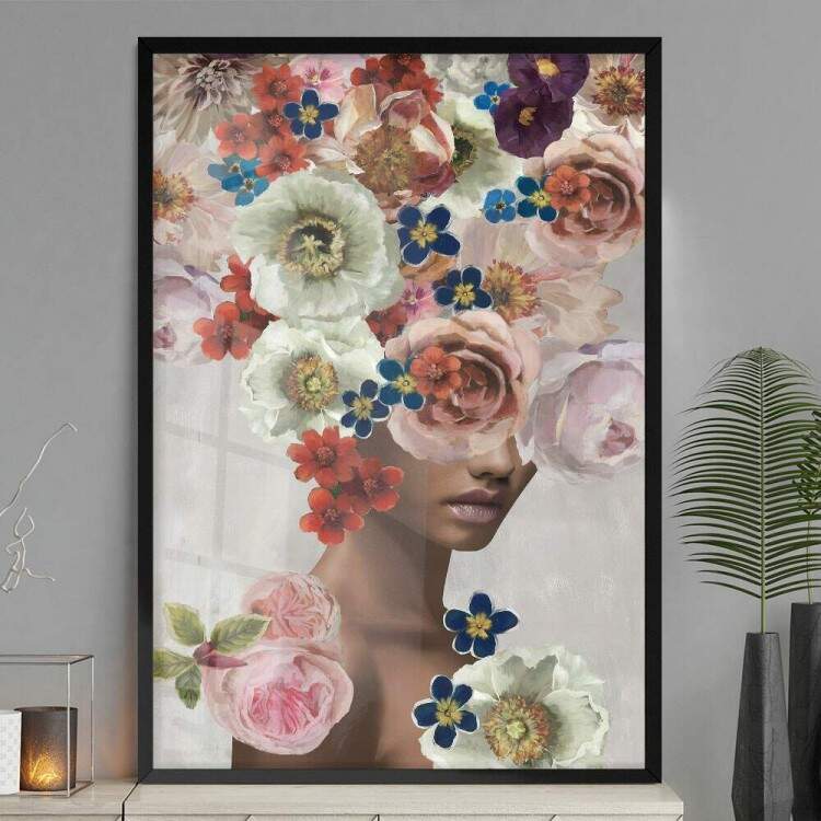 Quadro Decorativo Abstrato Face Cabelo de Flores