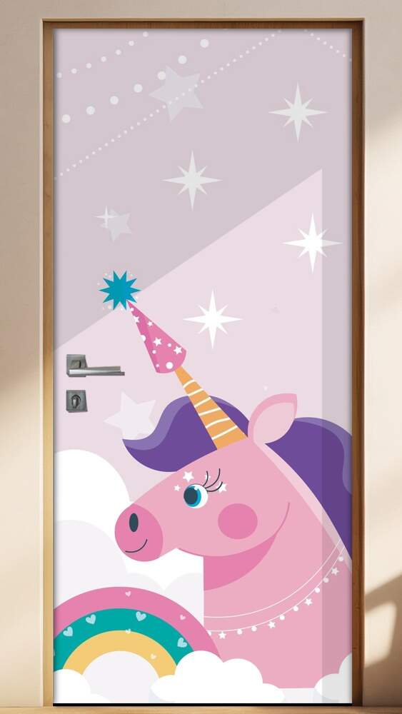 Adesivo para Porta Unic�rnio com Estrelas
