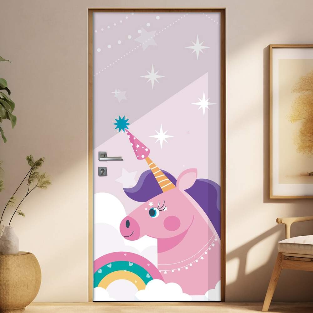 Adesivo para Porta Unicrnio com Estrelas