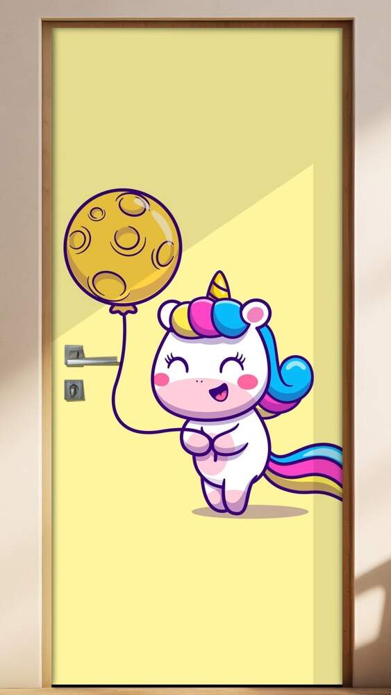 Adesivo para Porta Unic�rnio com Bal�o de Lua