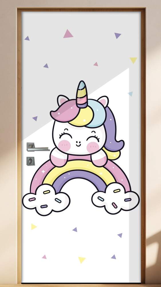 Adesivo para Porta Unic�rnio Baby no Arco-�ris