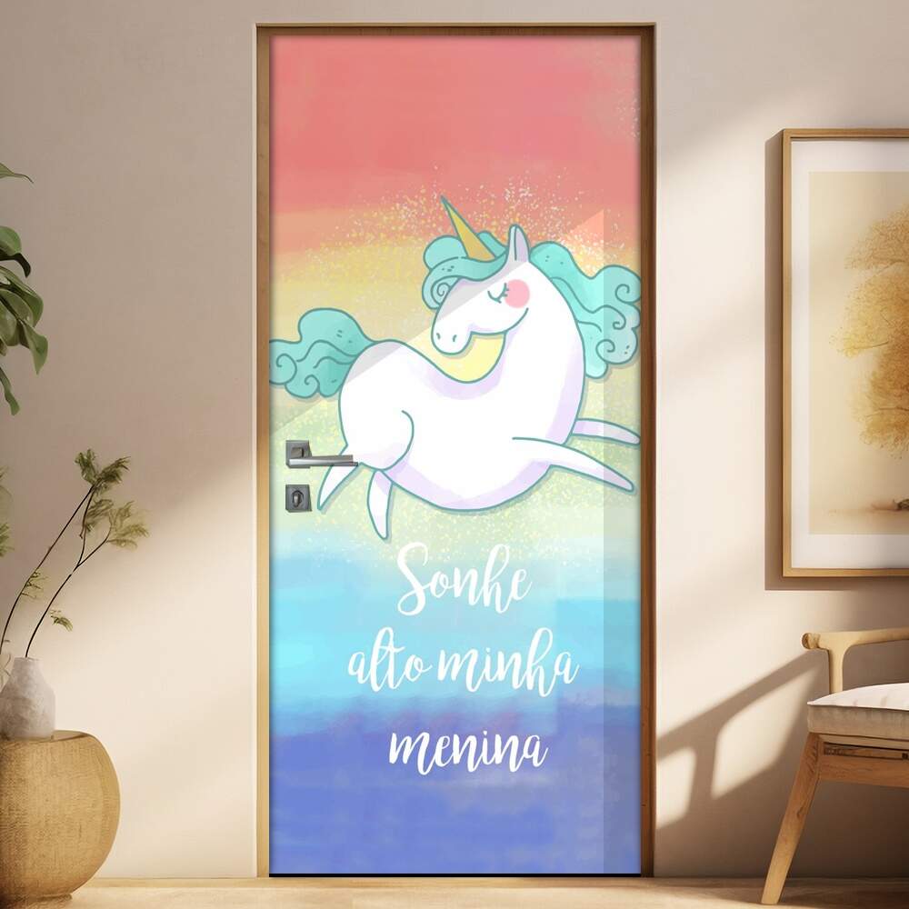 Adesivo para Porta Unicrnio Frase Sonhe Alto