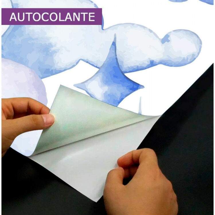 Adesivo para Porta Unicrnio Azul e Roxo nas Nuvens