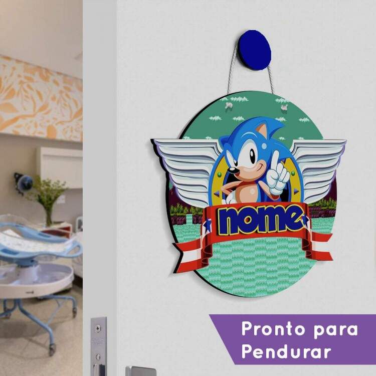 Enfeite de Porta Maternidade Sonic Asas com Nome