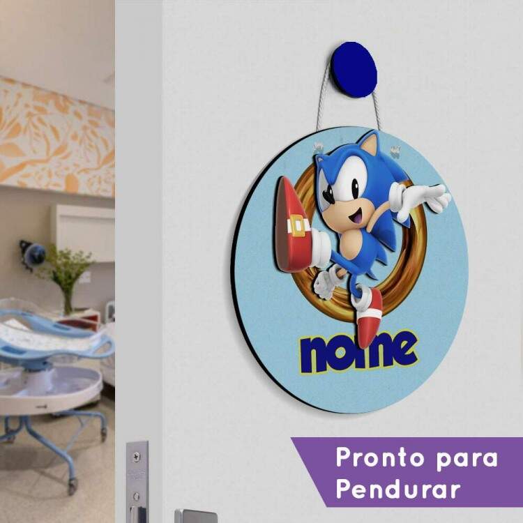 Enfeite de Porta Maternidade Sonic com Nome