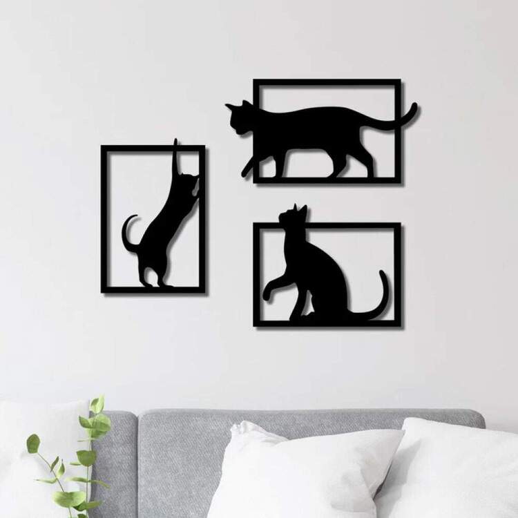 Quadro Decorativo Vazado Gatos