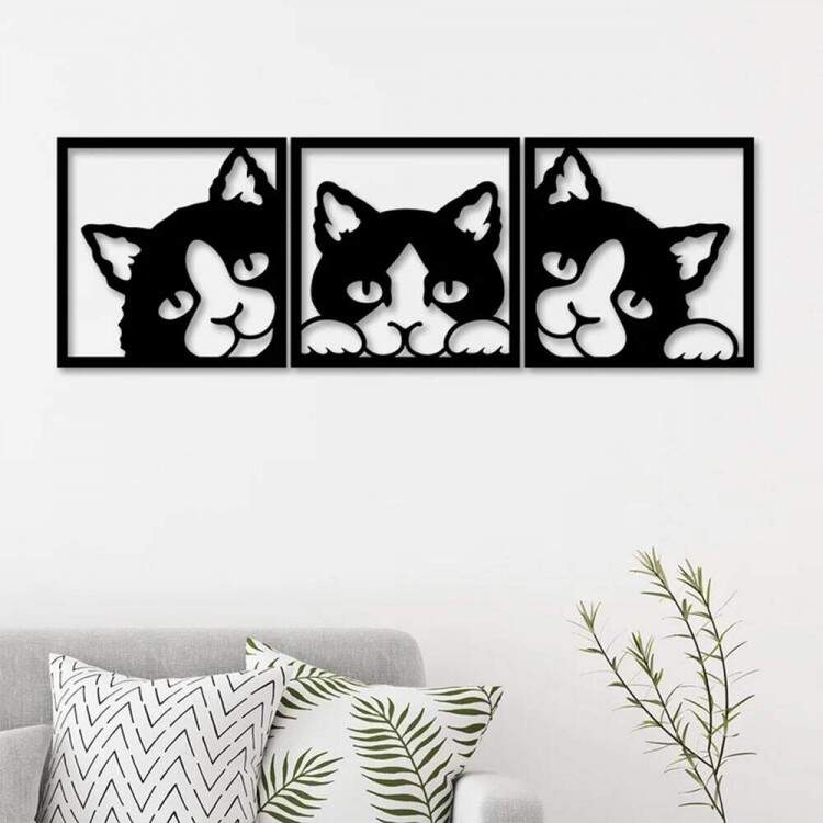 Quadro Decorativo Vazado Trs Gatinhos