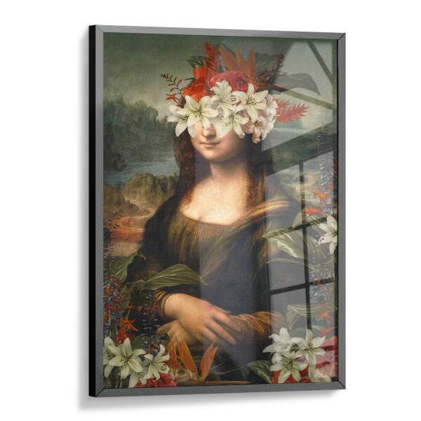 Quadro Decorativo Abstrato Mona Lisa Rosto com Flores