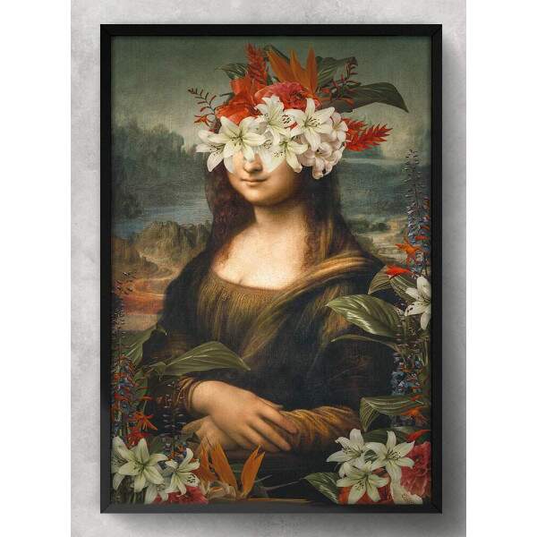 Quadro Decorativo Abstrato Mona Lisa Rosto com Flores