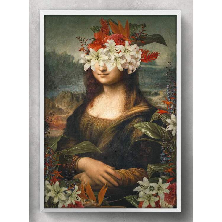 Quadro Decorativo Abstrato Mona Lisa Rosto com Flores