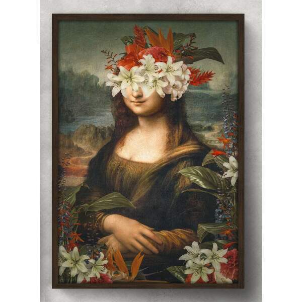 Quadro Decorativo Abstrato Mona Lisa Rosto com Flores