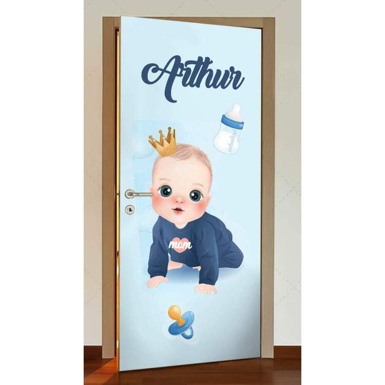 Adesivo para Porta Menino Beb Mamadeira com Nome