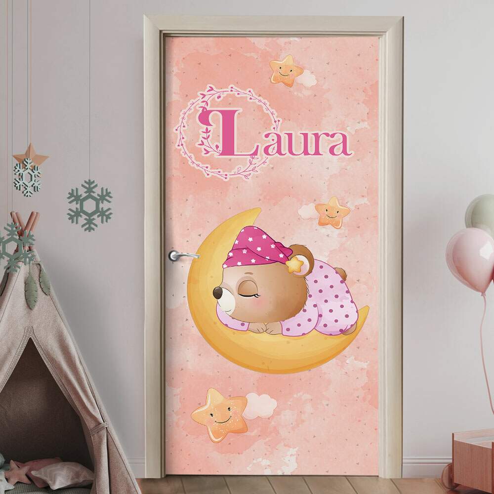 Adesivo para Porta Ursinha na Lua com Nome