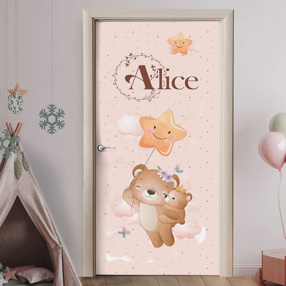 Adesivo para Porta Ursinho Feliz com Nome