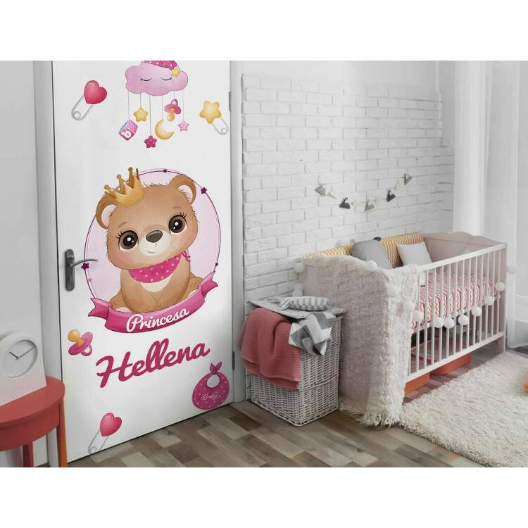 Adesivo para Porta Ursinha Princesa com Nome