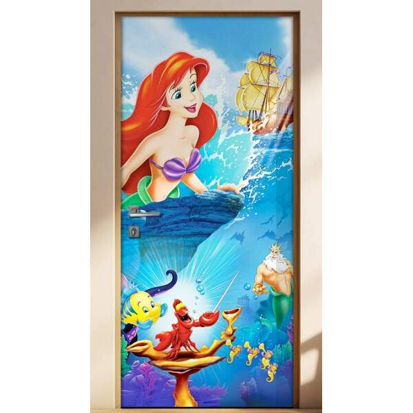 Adesivo Para Porta Desenho Sereia Ariel E Turma