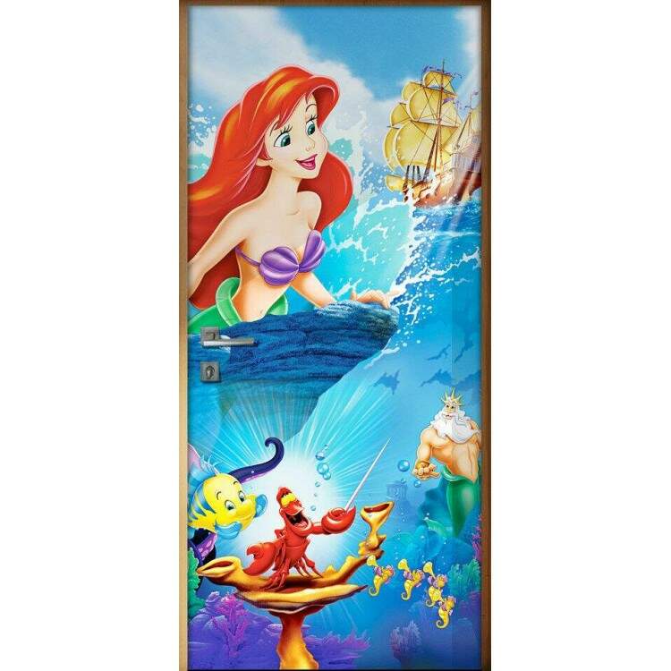 Adesivo Para Porta Desenho Sereia Ariel E Turma