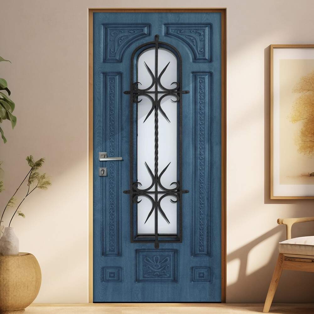 Adesivo para Porta Madeira Azul Antiga
