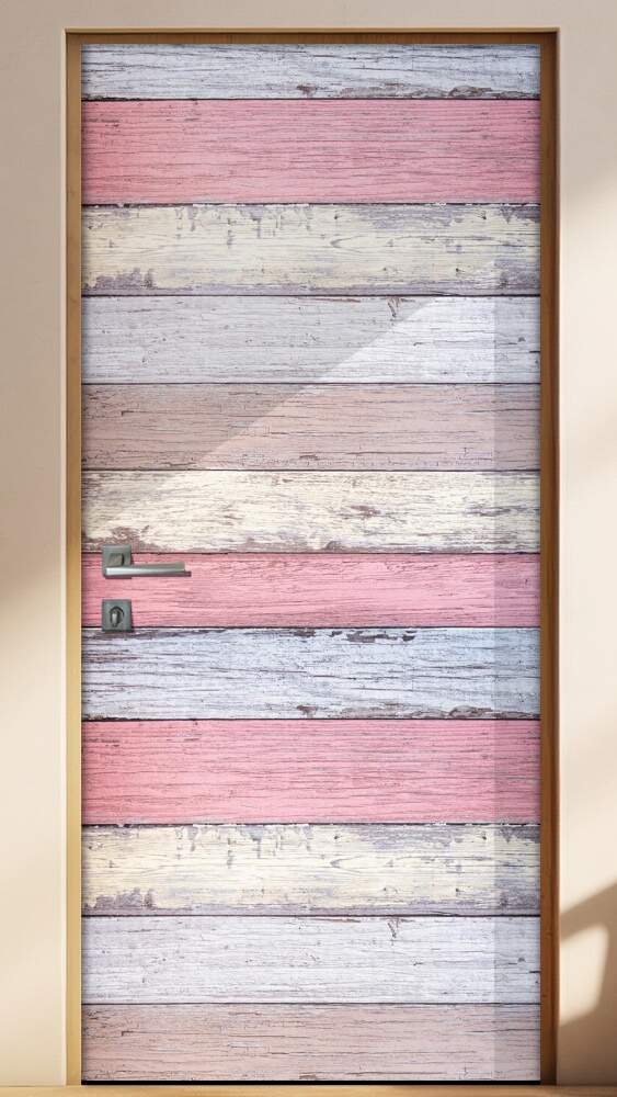 Adesivo para Porta Madeira Listrada Rosa e Cinza