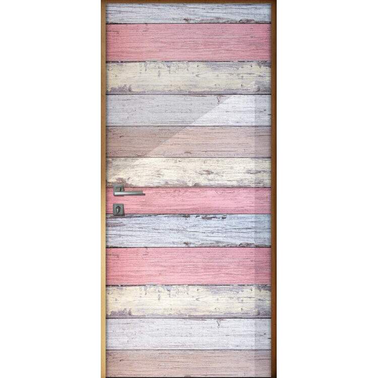 Adesivo para Porta Madeira Listrada Rosa e Cinza