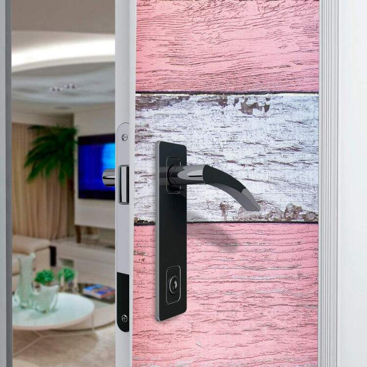 Adesivo para Porta Madeira Listrada Rosa e Cinza
