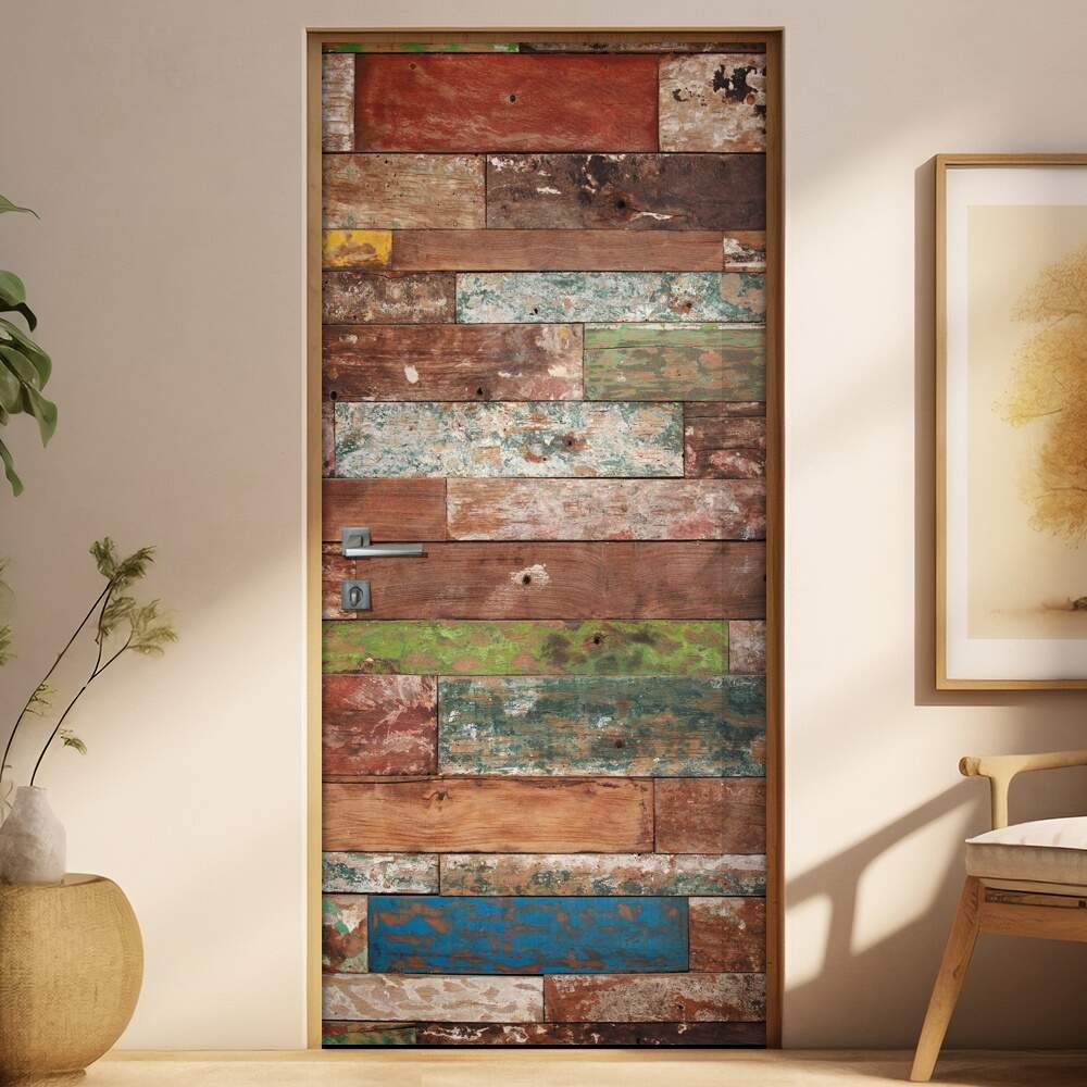 Adesivo para Porta Madeira Velha Colorida